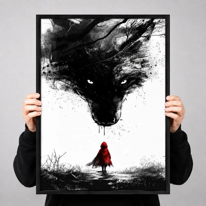 Red Hood and Black Wolf Dark Fantasy Wall Art 3