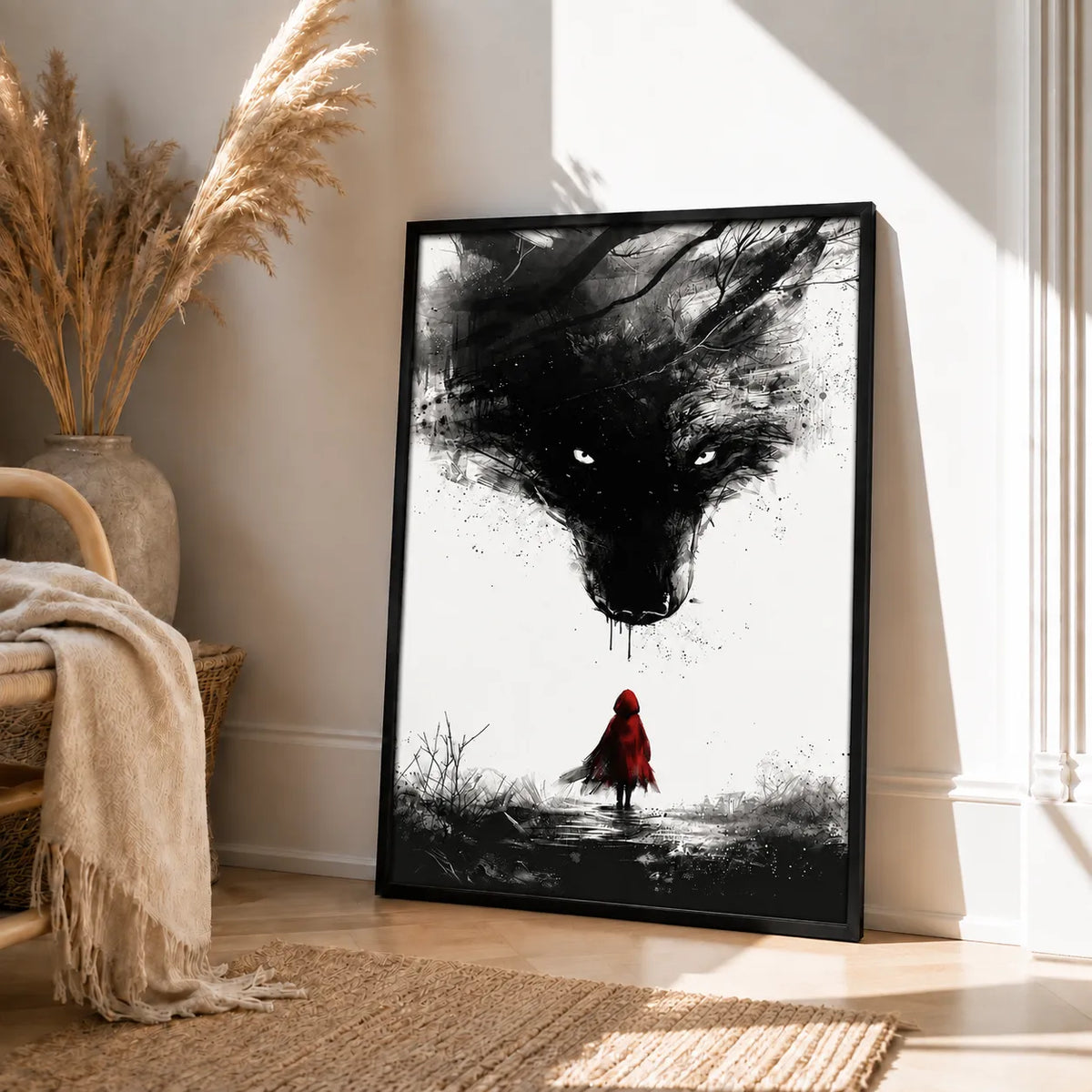 Red Hood and Black Wolf Dark Fantasy Wall Art 4