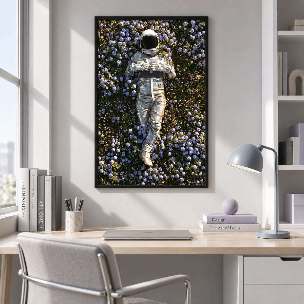 Astronaut in Purple Flower Field Wall Art 2