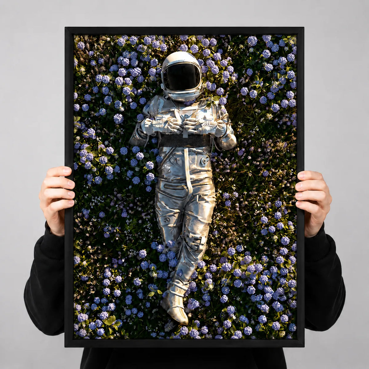 Astronaut in Purple Flower Field Wall Art 3