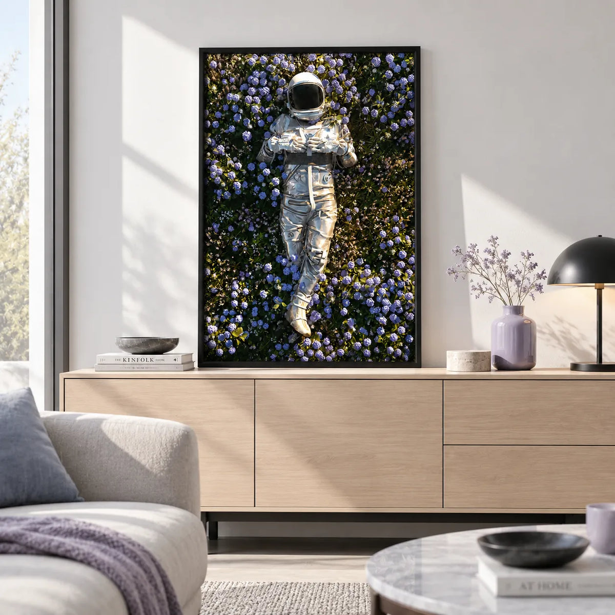 Astronaut in Purple Flower Field Wall Art 6