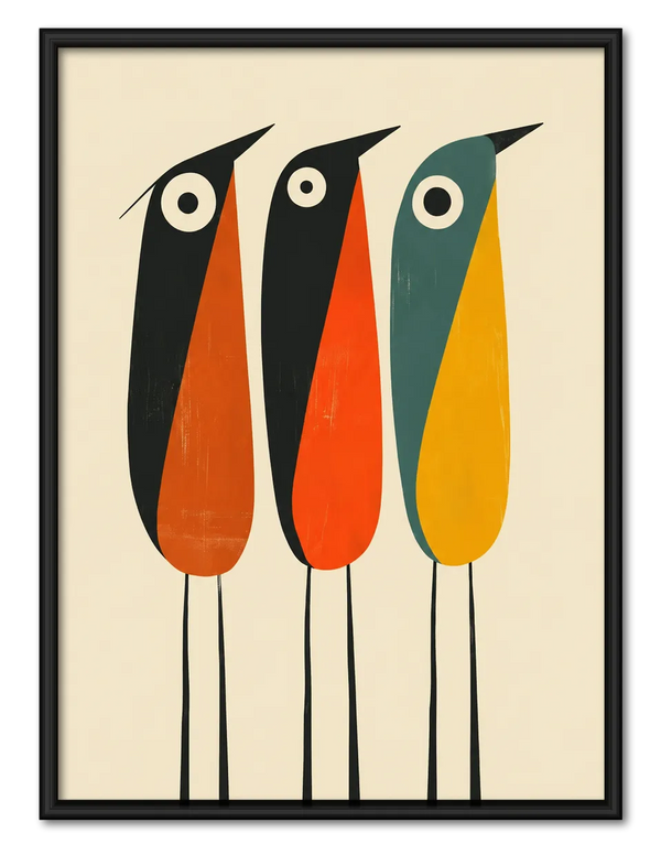 Three Colorful Birds Minimal Wall Art