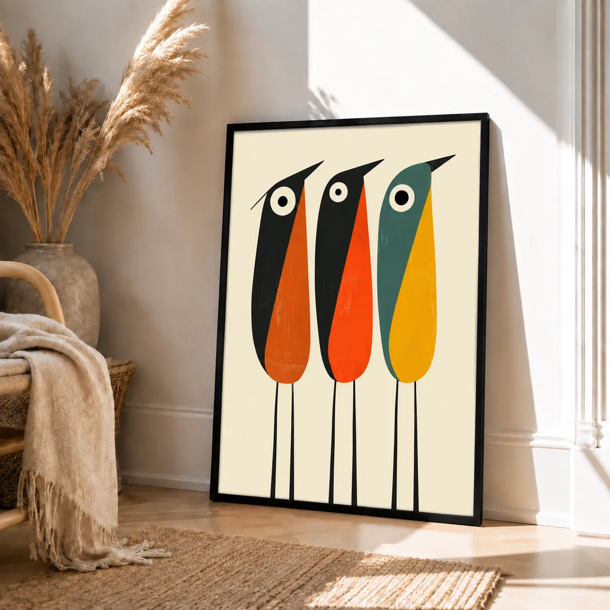 Three Colorful Birds Minimal Wall Art 4