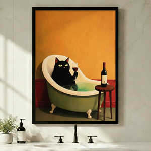 Black Cat Bath Wine Luxury Canvas Wall Art w4102