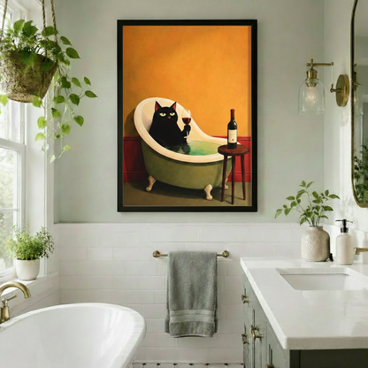 Black Cat Bath Wine Luxury Canvas Wall Art w4102