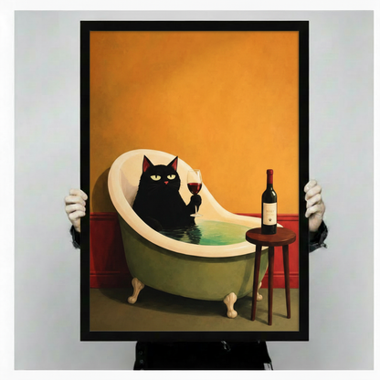 Black Cat Bath Wine Luxury Canvas Wall Art w4102