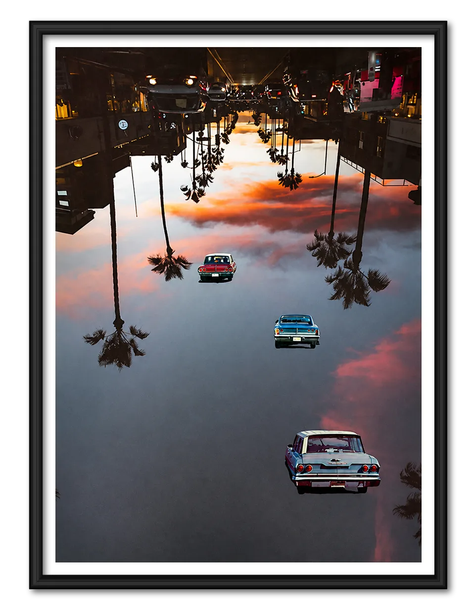 Upside Down City Classic Cars Surreal Wall Art 1