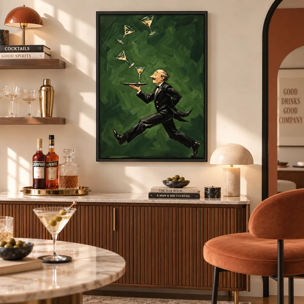Running Waiter Martini Cocktail Wall Art 2