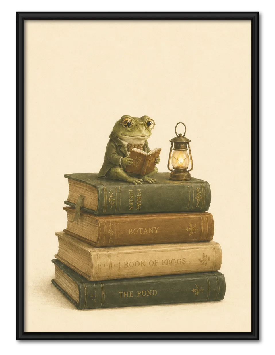 Reading Frog Vintage Book Stack Wall Art 1