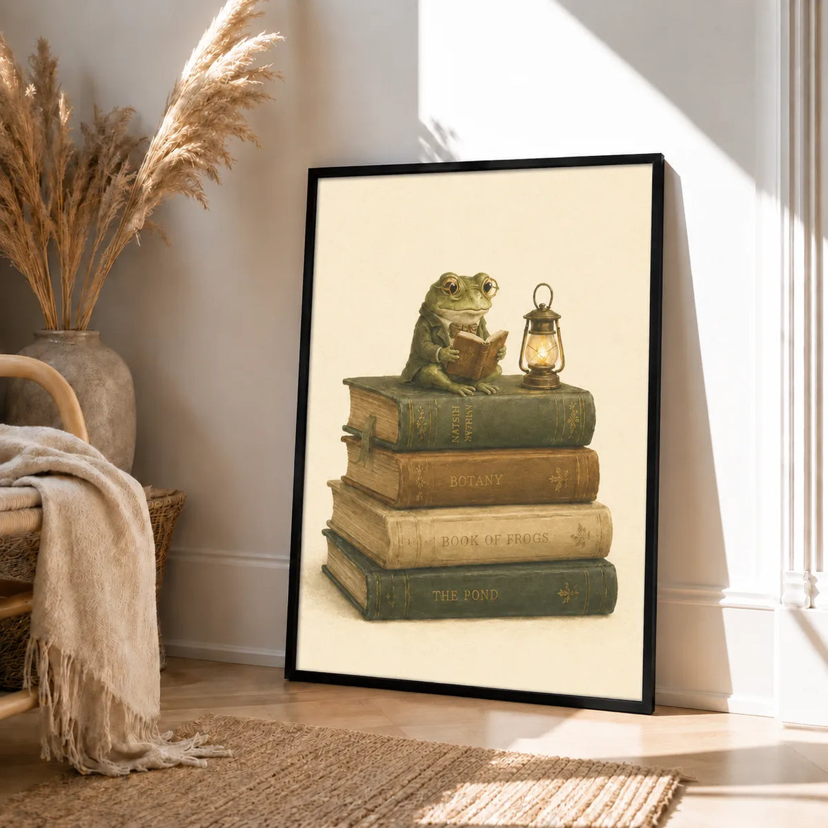Reading Frog Vintage Book Stack Wall Art 4