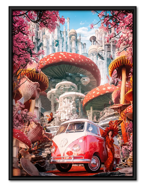 Mushroom Fantasy City Retro Van Wall Art
