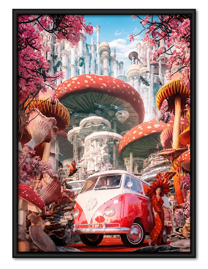 Mushroom Fantasy City Retro Van Wall Art 1