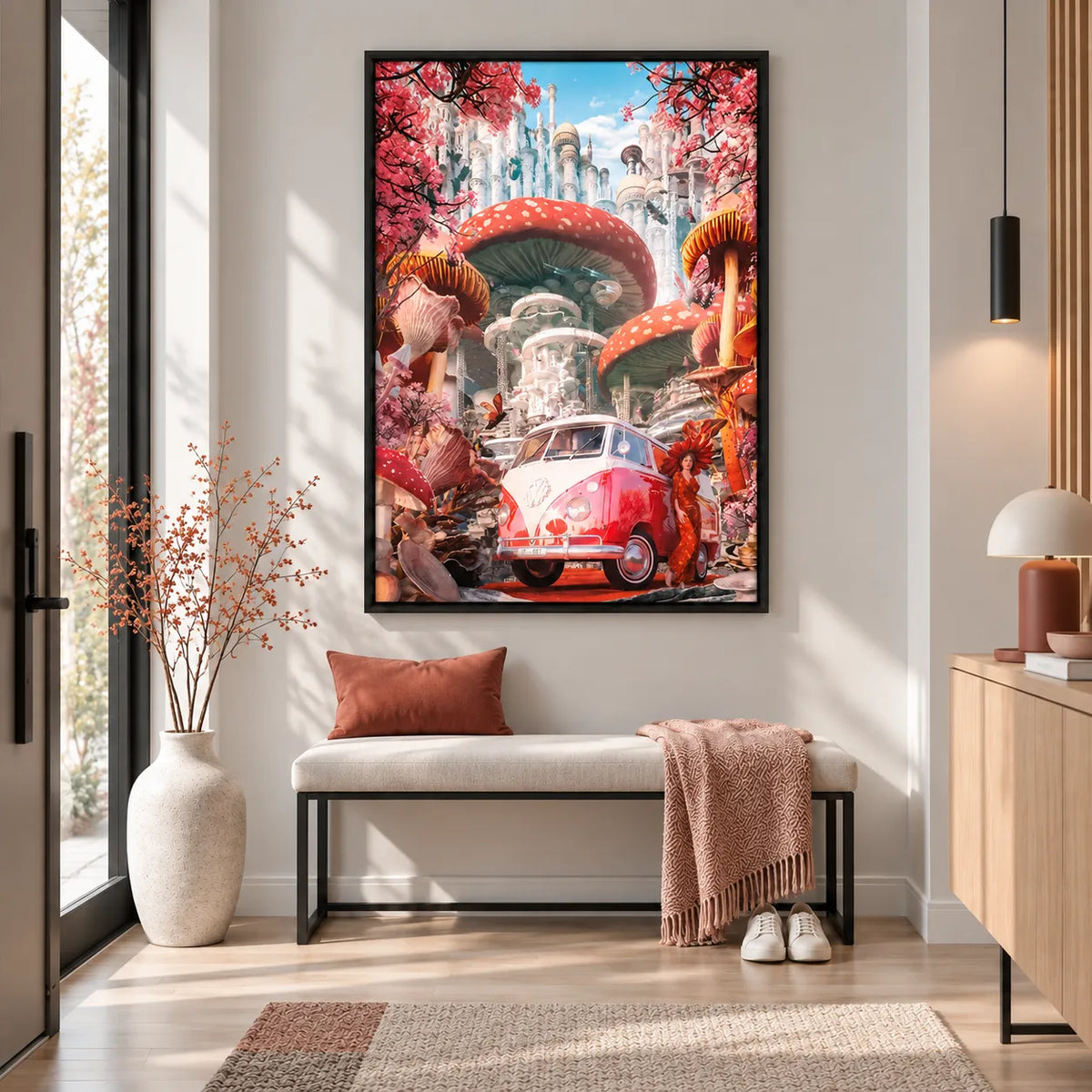Mushroom Fantasy City Retro Van Wall Art 2