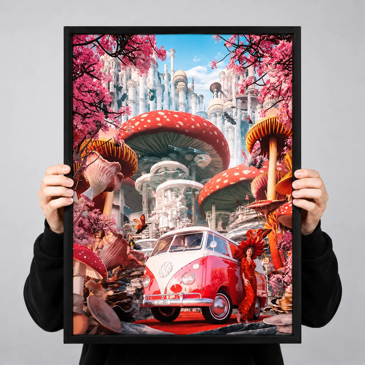 Mushroom Fantasy City Retro Van Wall Art 3