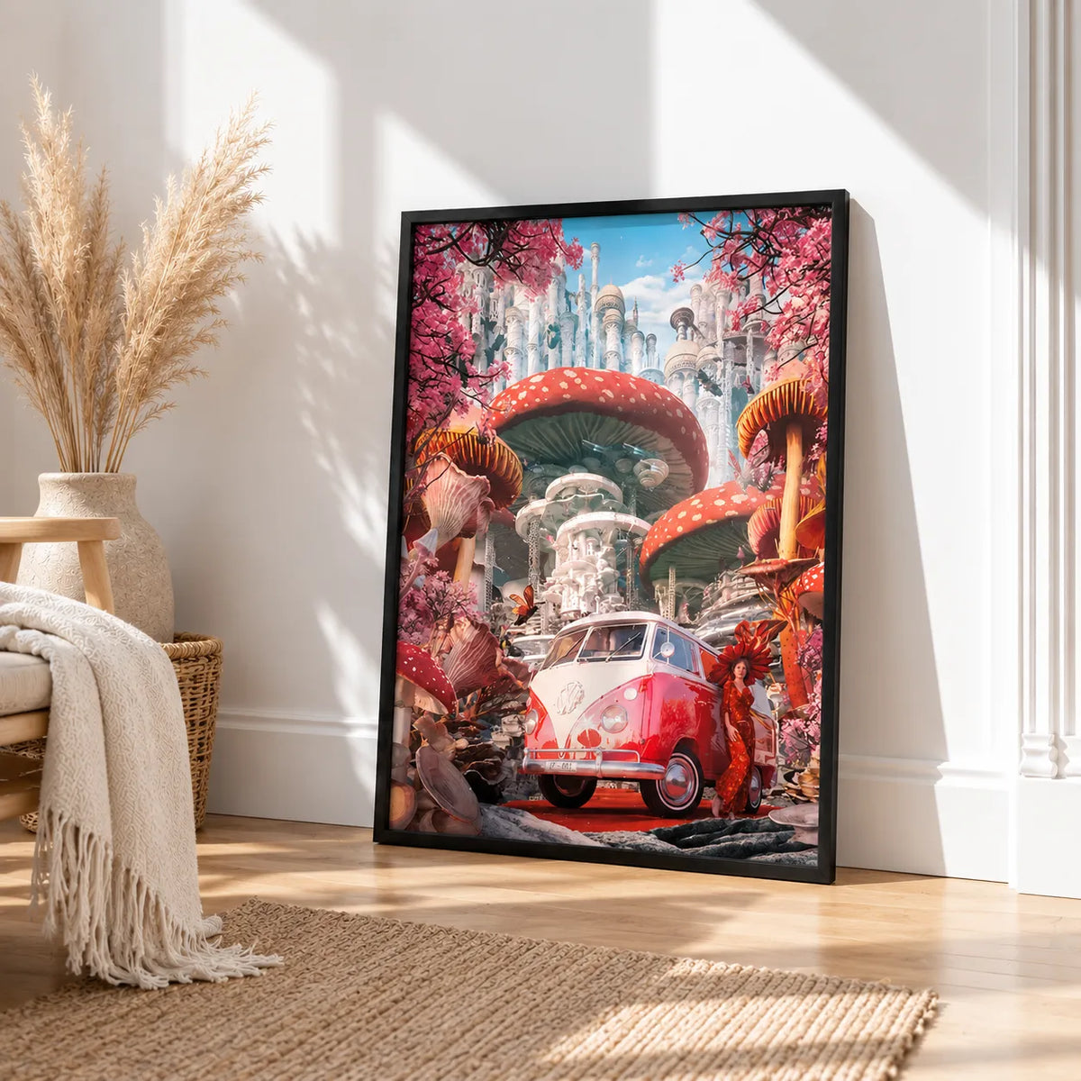 Mushroom Fantasy City Retro Van Wall Art 4