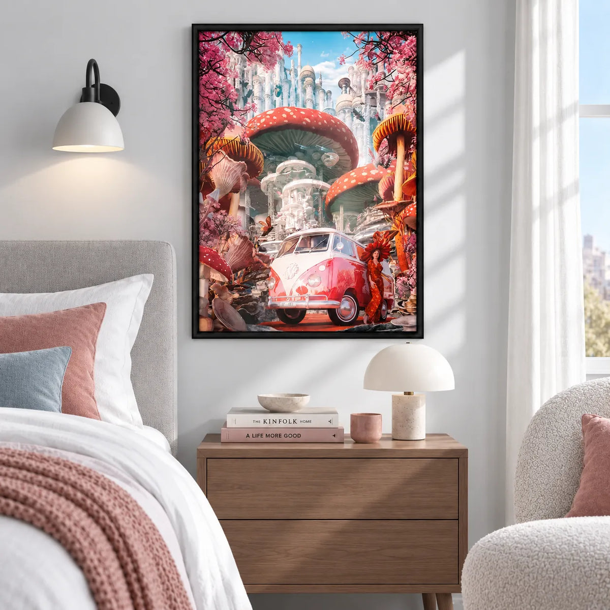 Mushroom Fantasy City Retro Van Wall Art 5