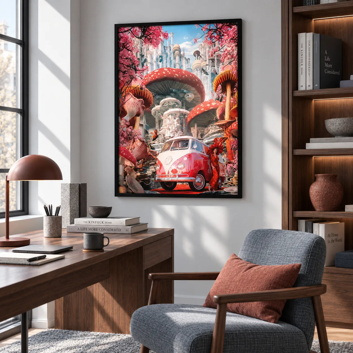 Mushroom Fantasy City Retro Van Wall Art 6
