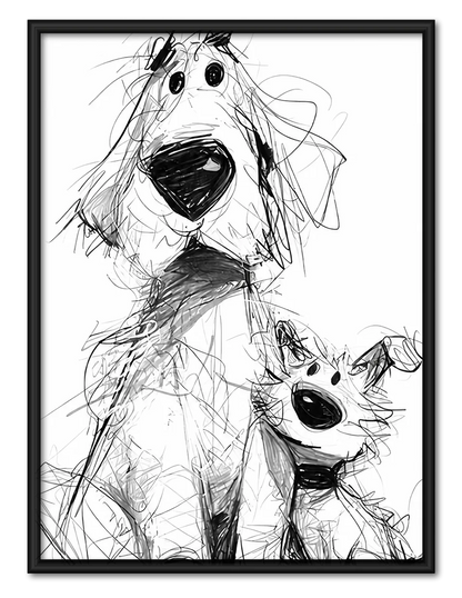 Black and White Dog Sketch Wall Art 1