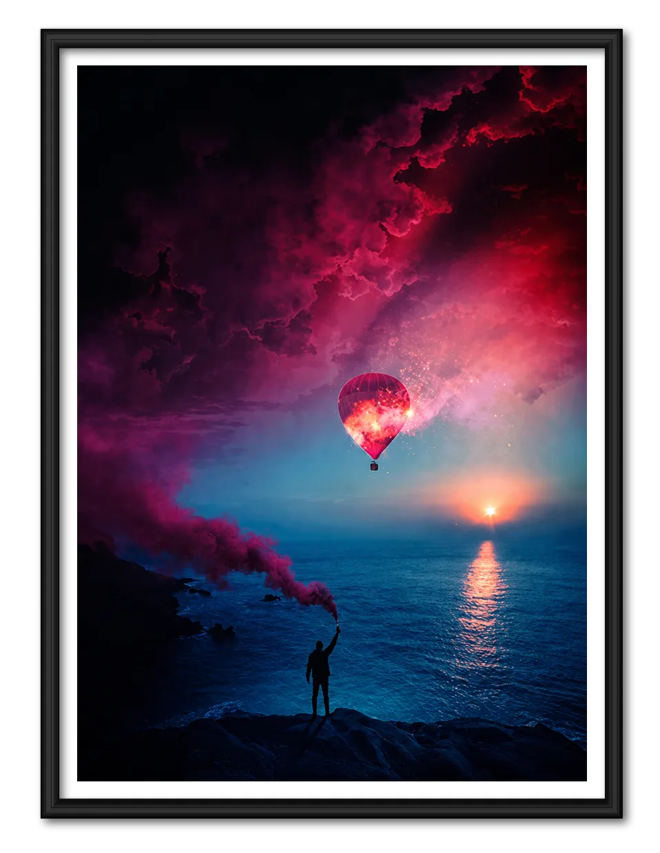 Hot Air Balloon Over Ocean Dreamscape Wall Art 1