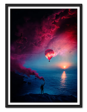 Hot Air Balloon Over Ocean Dreamscape Wall Art