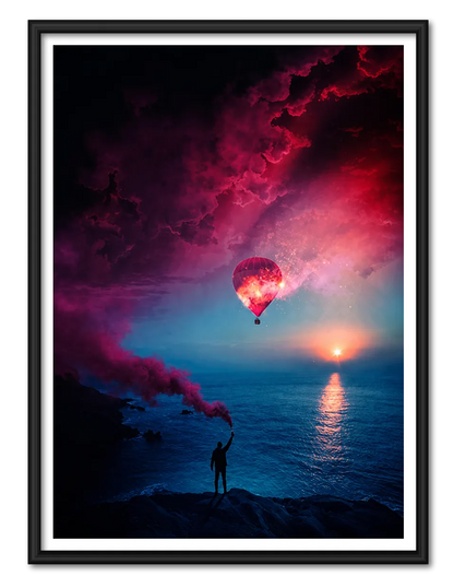 Hot Air Balloon Over Ocean Dreamscape Wall Art 1