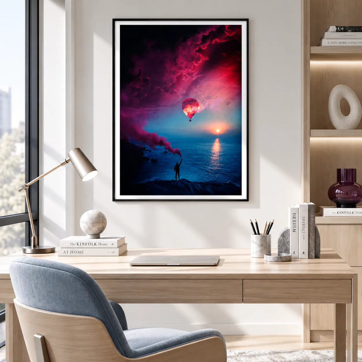 Hot Air Balloon Over Ocean Dreamscape Wall Art 2
