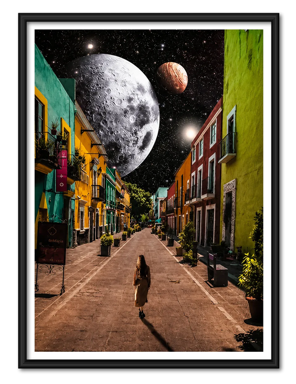 Cosmic Street Giant Moon Surreal Wall Art