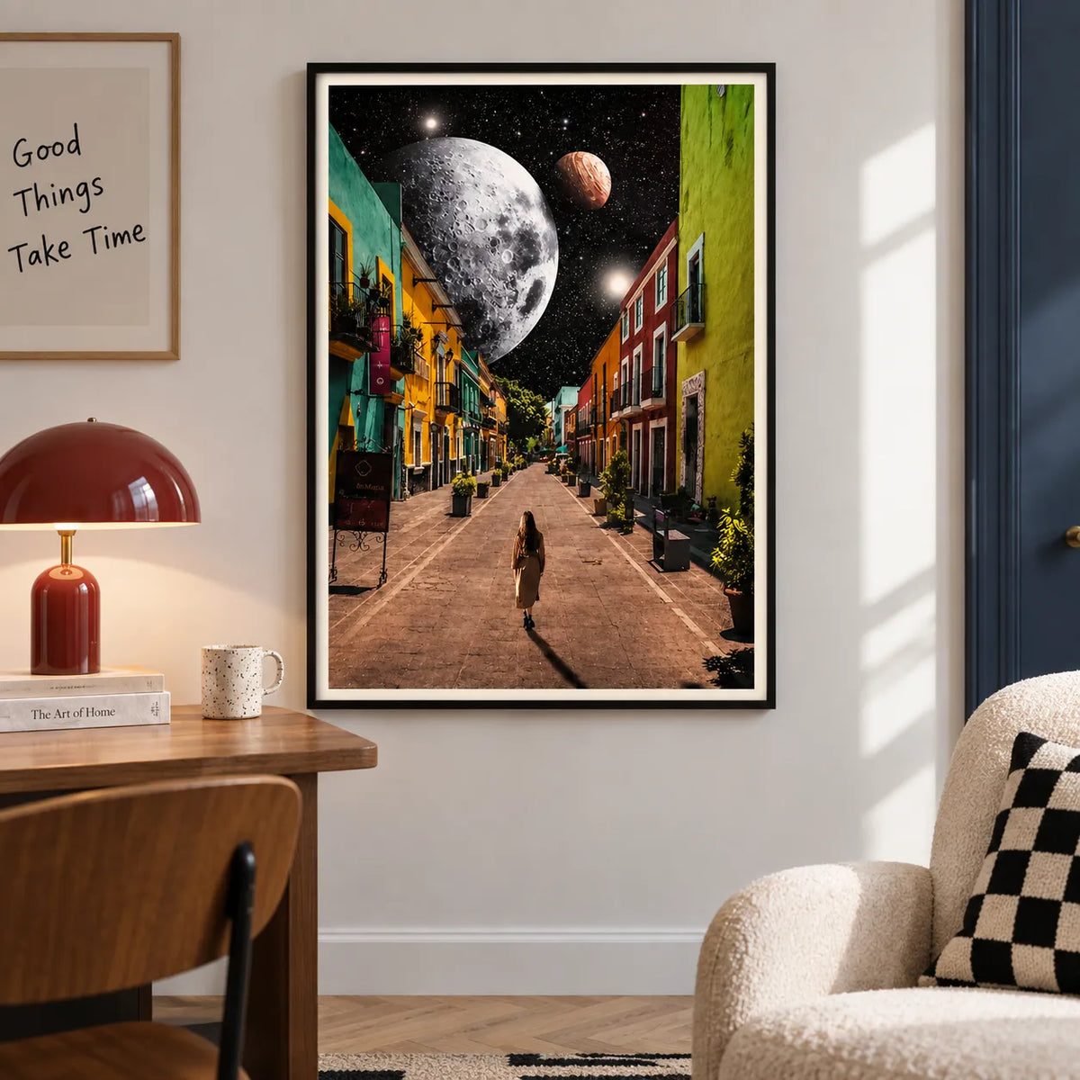 Cosmic Street Giant Moon Surreal Wall Art 2