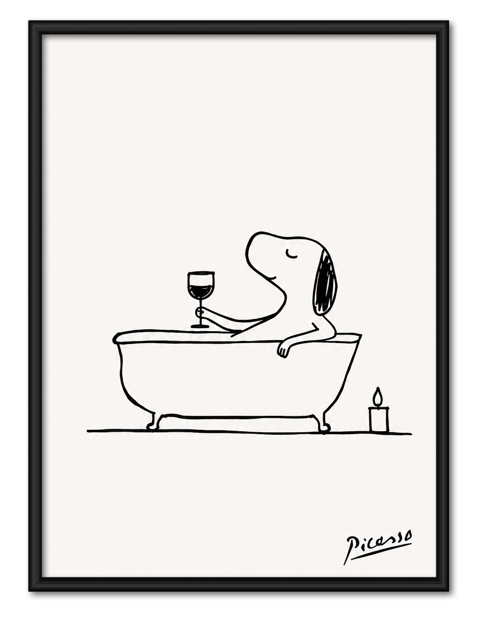 Dog in Bathtub Wine Line Art Wall Art 1