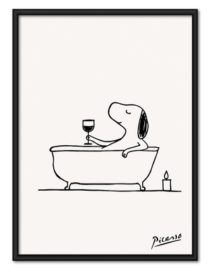 Dog in Bathtub Wine Line Art Wall Art