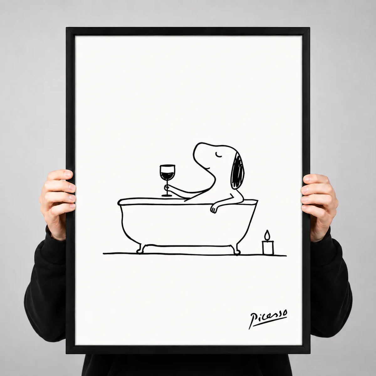 Dog in Bathtub Wine Line Art Wall Art 3