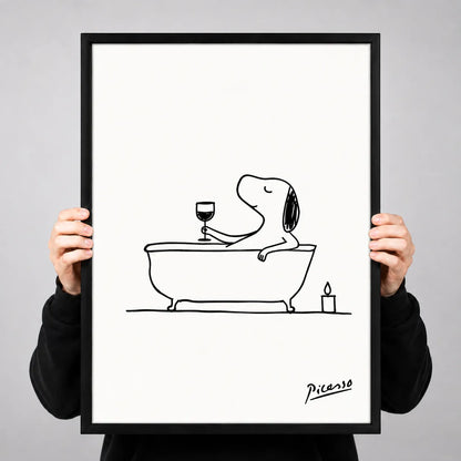 Dog in Bathtub Wine Line Art Wall Art 3