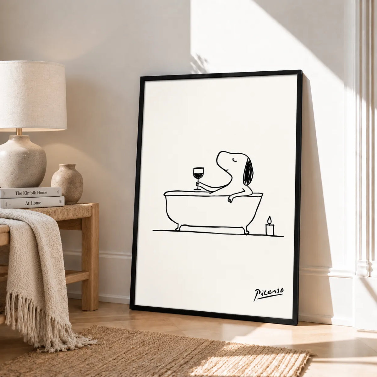 Dog in Bathtub Wine Line Art Wall Art 4