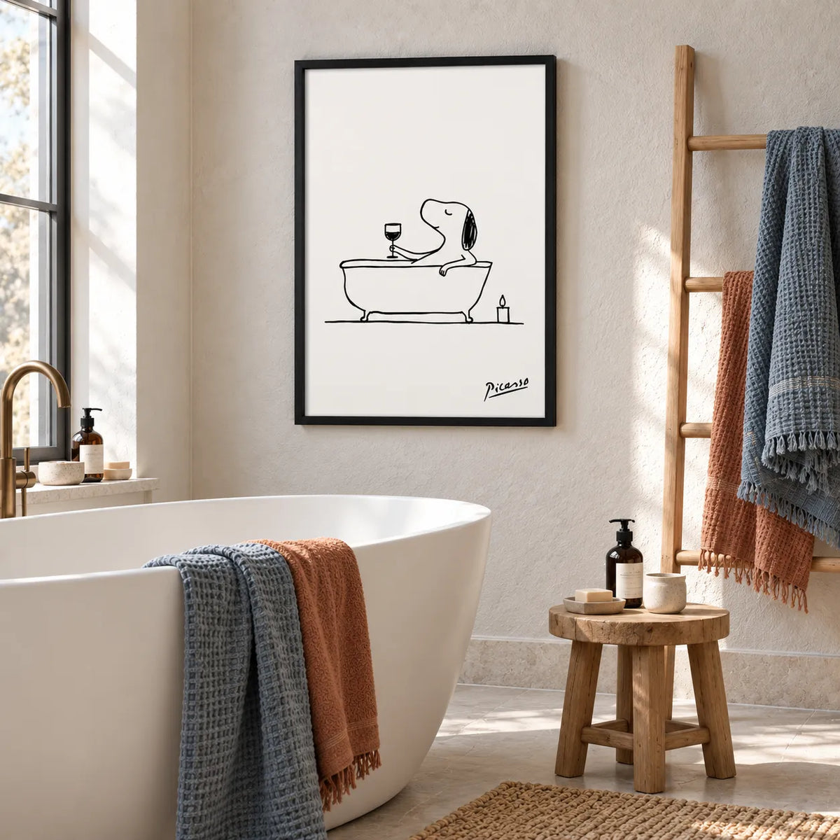 Dog in Bathtub Wine Line Art Wall Art 5