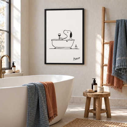 Dog in Bathtub Wine Line Art Wall Art 5