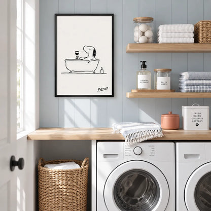 Dog in Bathtub Wine Line Art Wall Art 6
