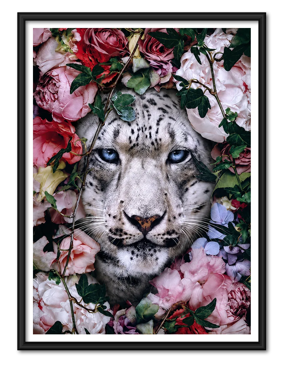 Snow Leopard Floral Portrait Wall Art 1