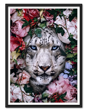 Snow Leopard Floral Portrait Wall Art