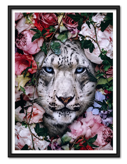 Snow Leopard Floral Portrait Wall Art 1