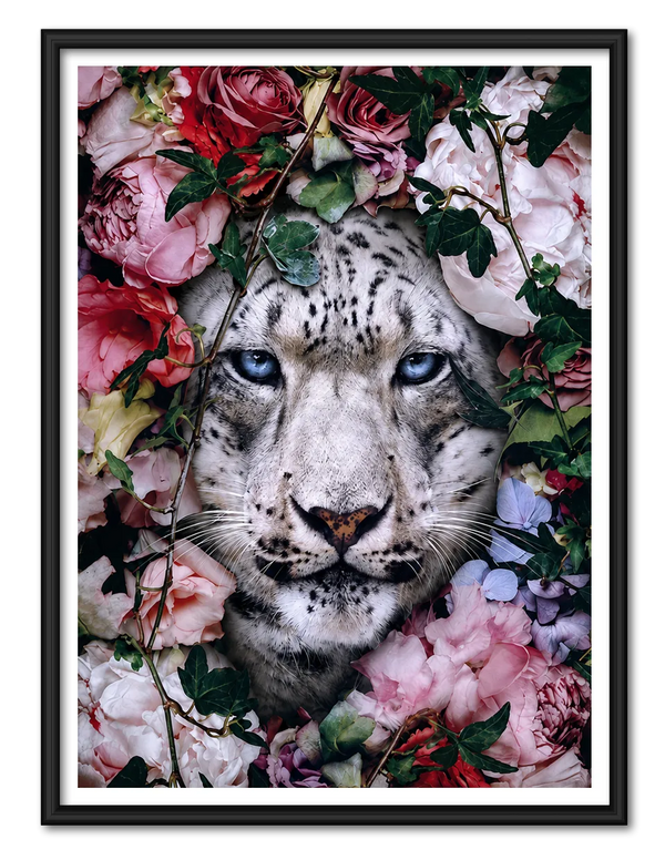 Snow Leopard Floral Portrait Wall Art