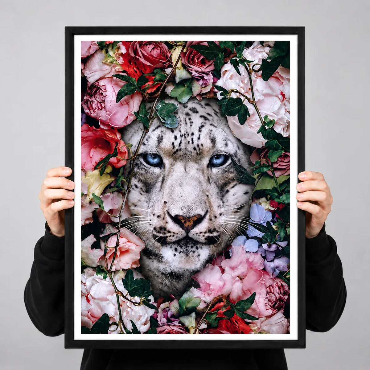 Snow Leopard Floral Portrait Wall Art 3