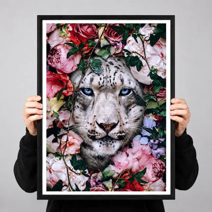 Snow Leopard Floral Portrait Wall Art 3