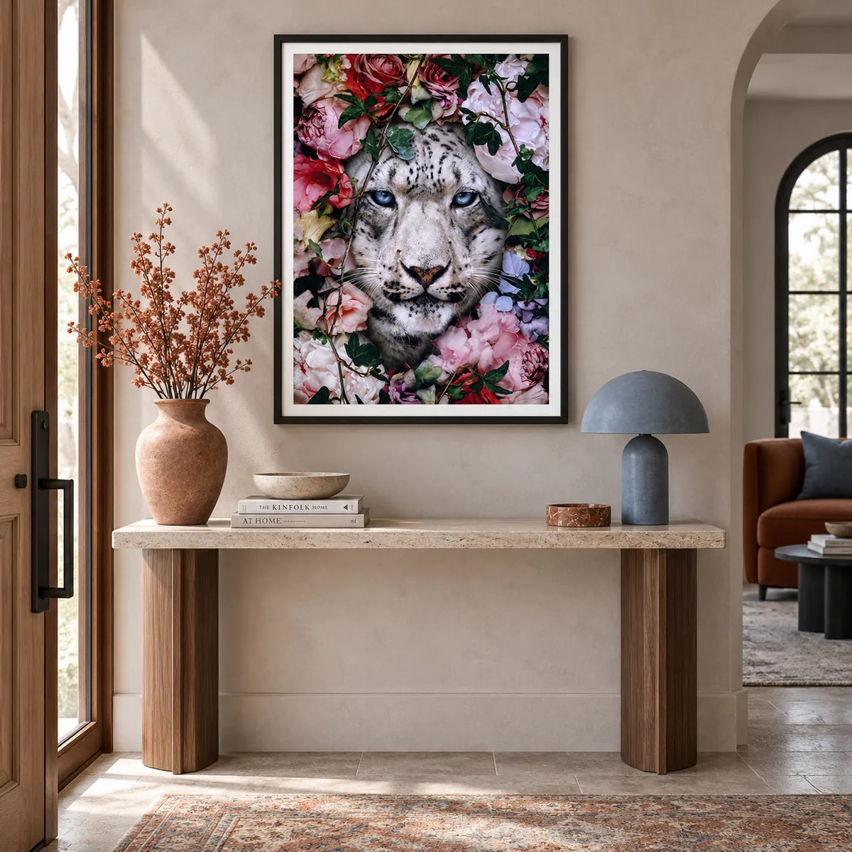 Snow Leopard Floral Portrait Wall Art 4