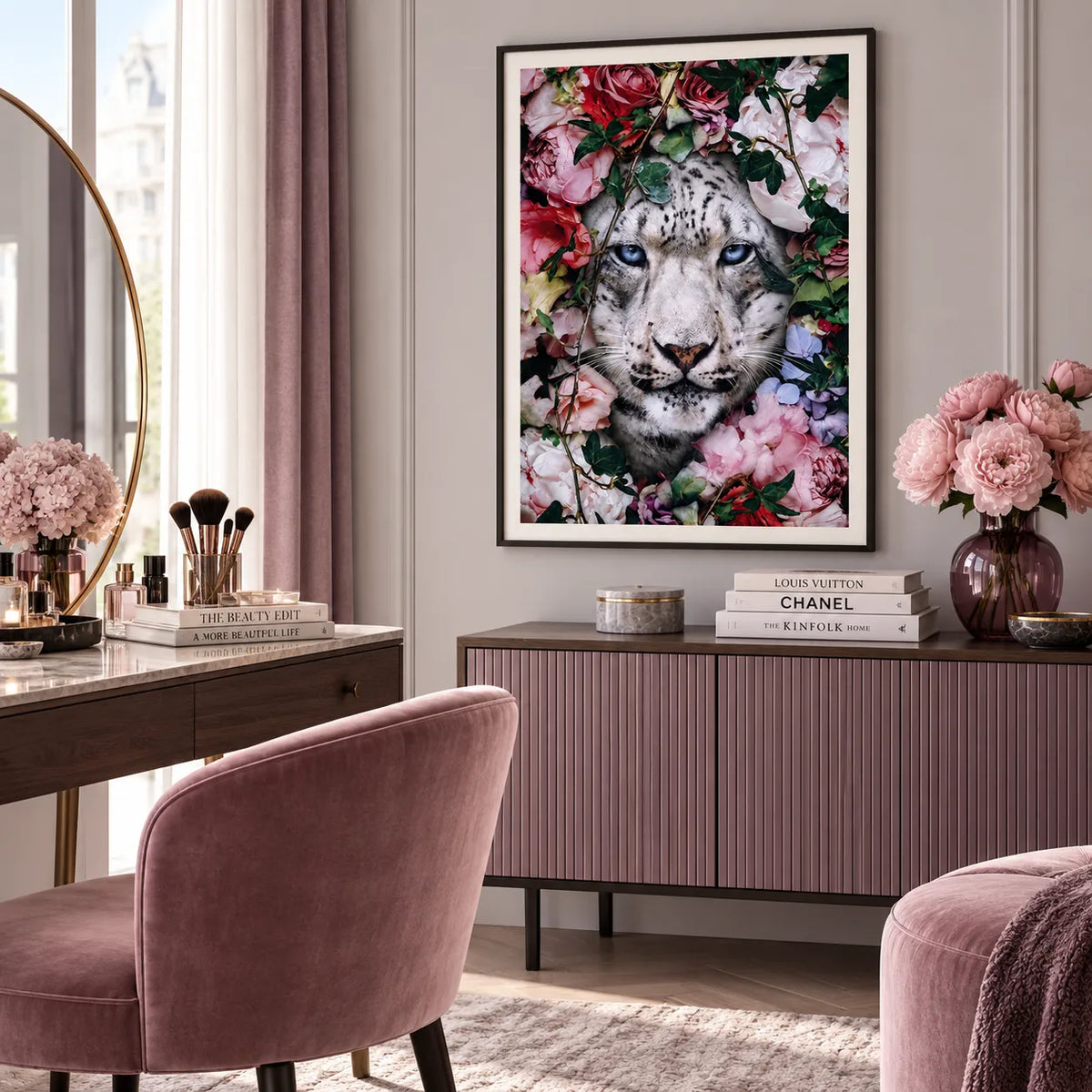 Snow Leopard Floral Portrait Wall Art 6