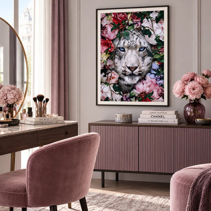 Snow Leopard Floral Portrait Wall Art 6