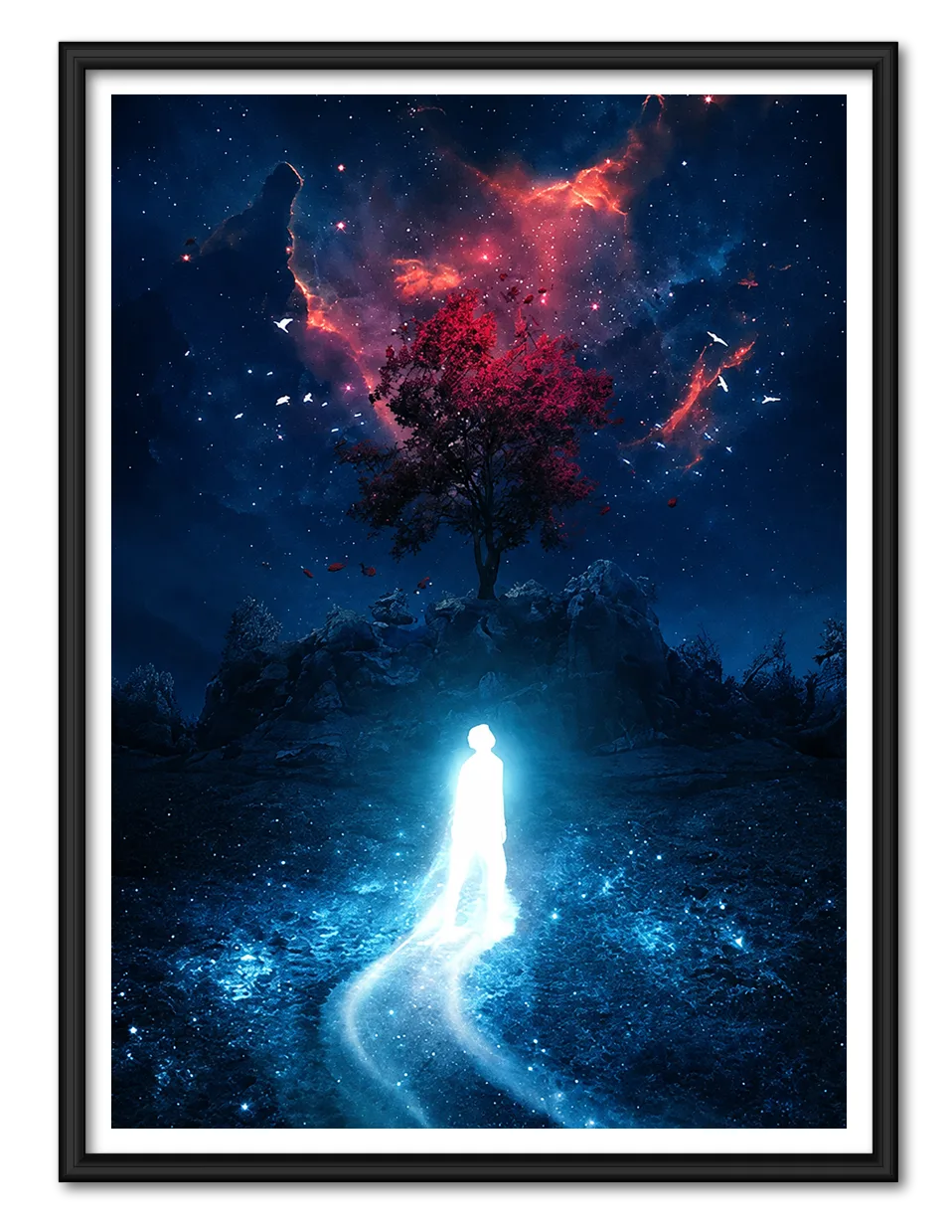Glowing Figure Cosmic Tree Wall Art 1