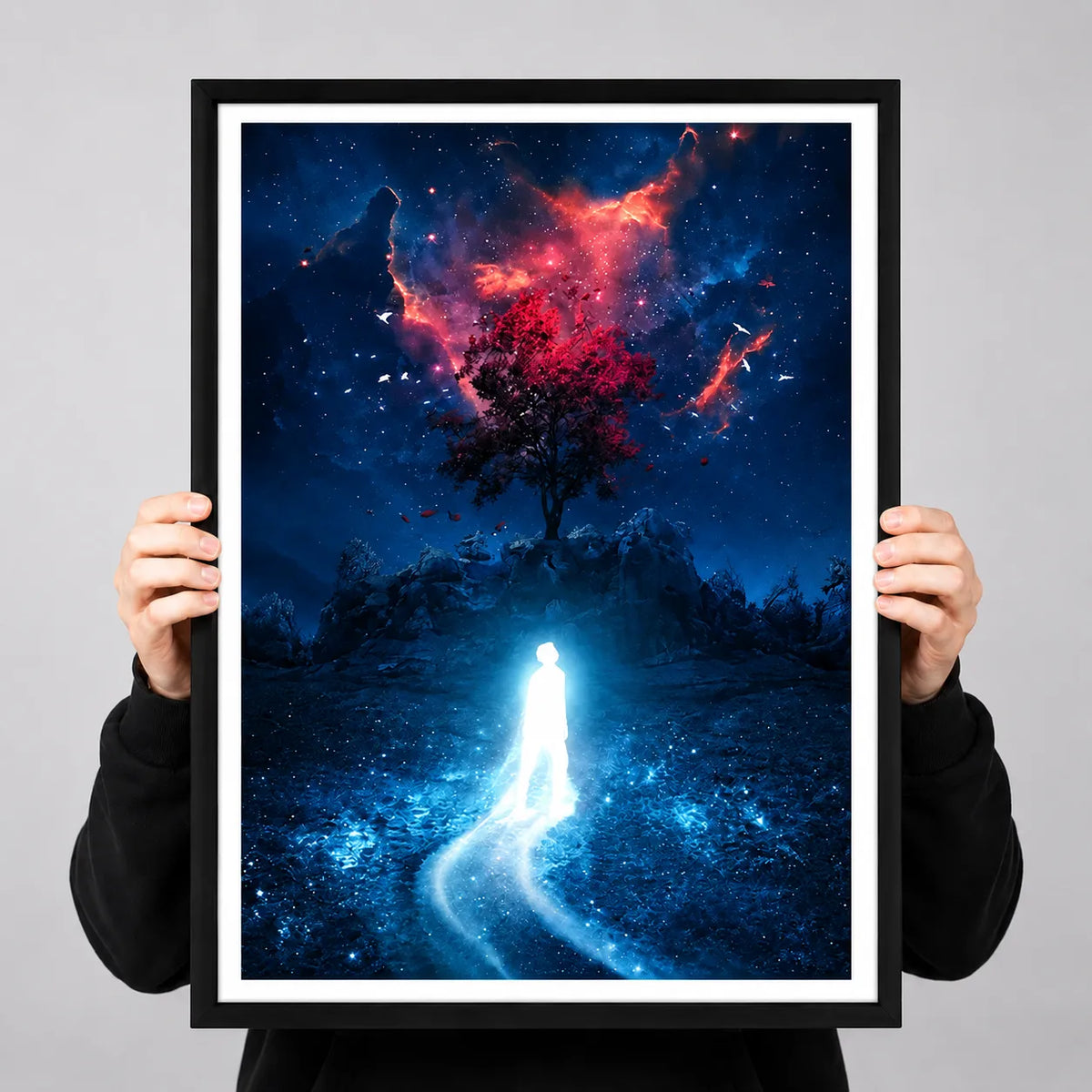 Glowing Figure Cosmic Tree Wall Art 3