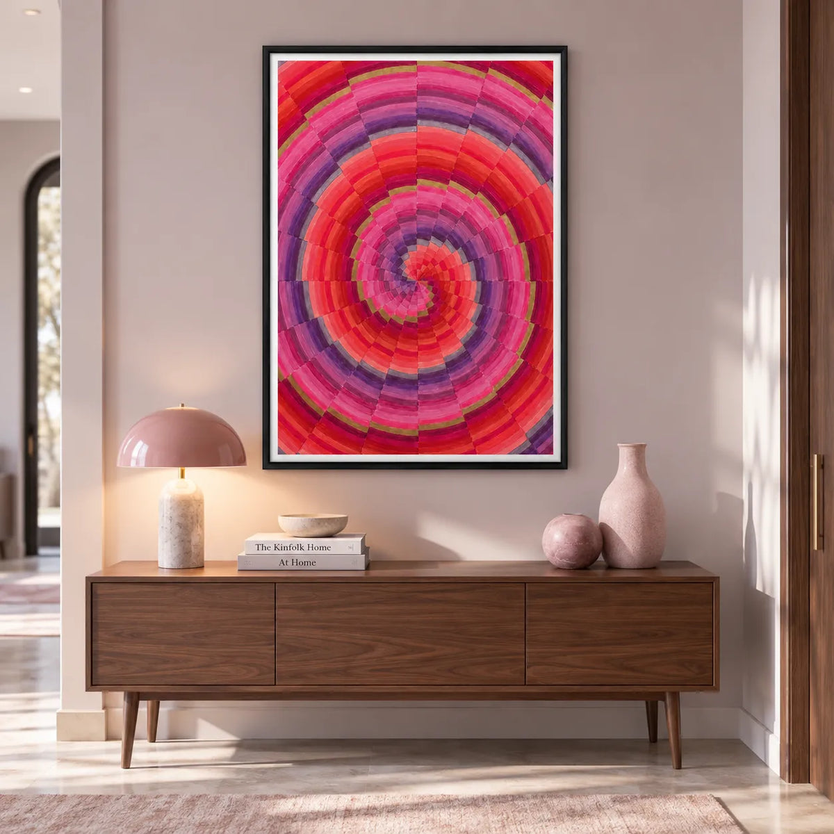 Pink Radiating Circles Abstract Wall Art 3