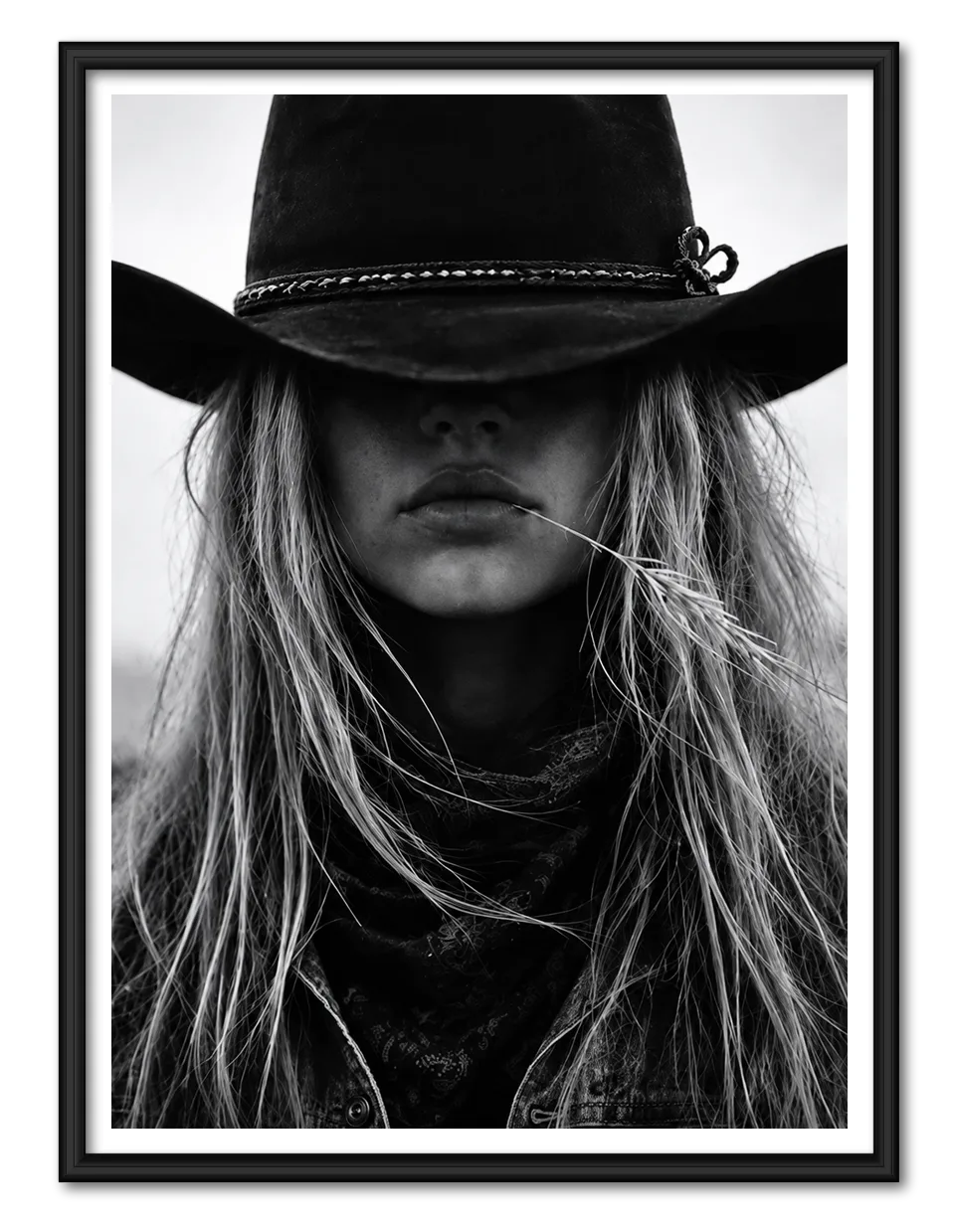 Black and White Cowgirl Portrait Wall Art 1