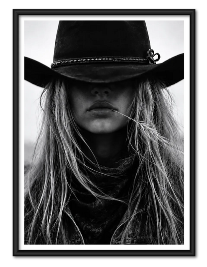 Black and White Cowgirl Portrait Wall Art 1